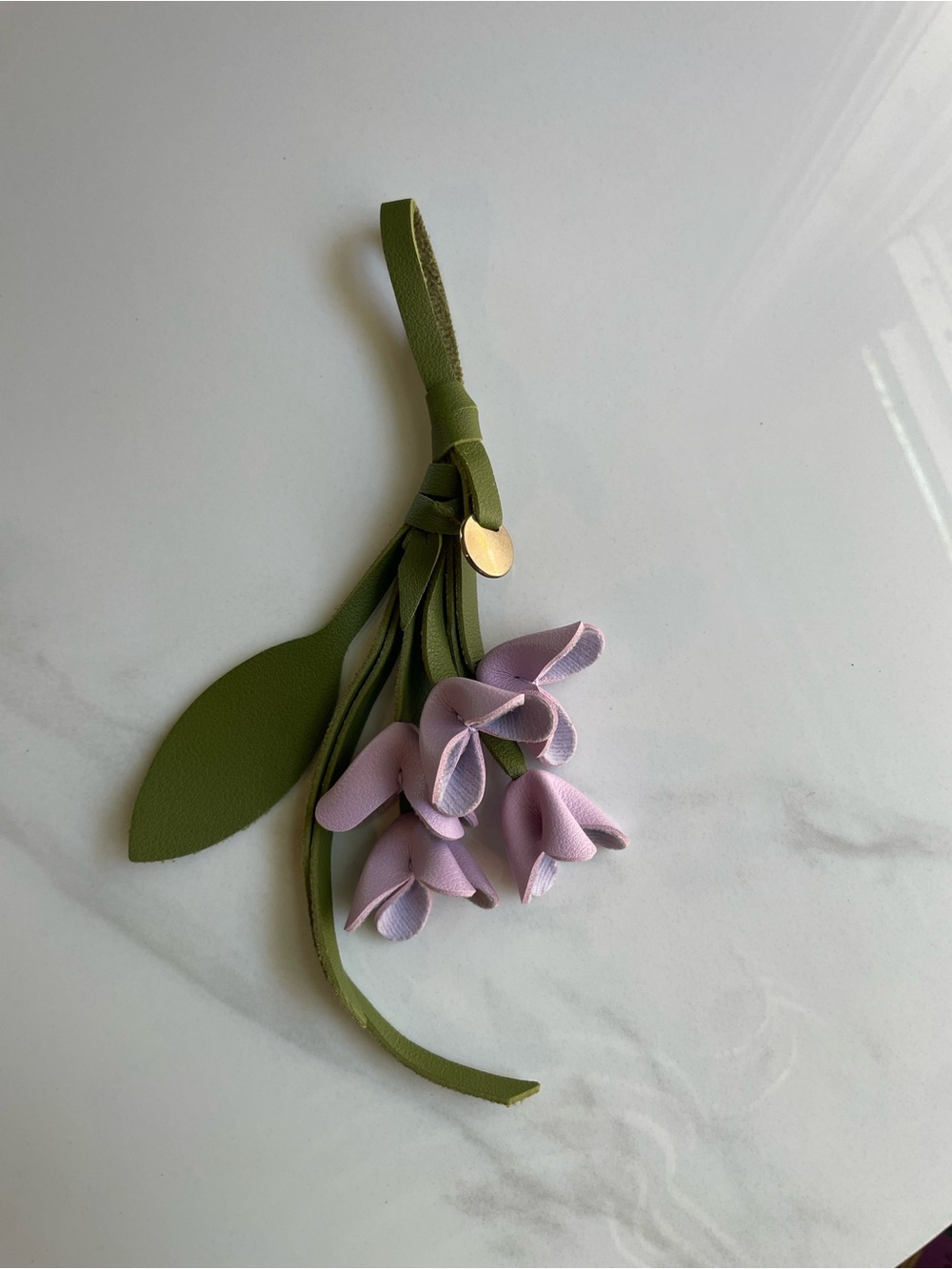 Leather Floral Charm in Olive Green & Lilac